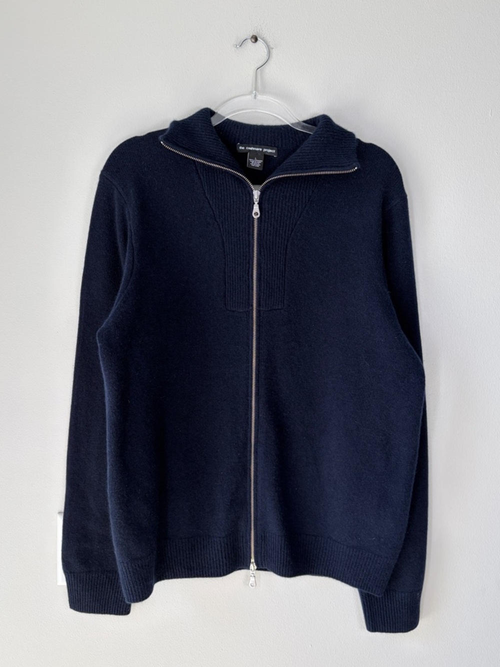 The Cashmere Project Navy Full Zip Cashmere Sweater Quiet Luxury Luxe